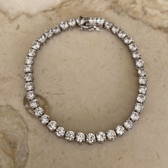 10 Carat Sterling Silver Cubic Zirconia Tennis Bracelet - Picture 1 of 9